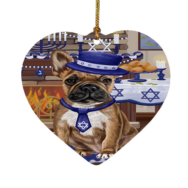 Happy Hanukkah French Bulldog Heart Christmas Ornament HPOR57674
