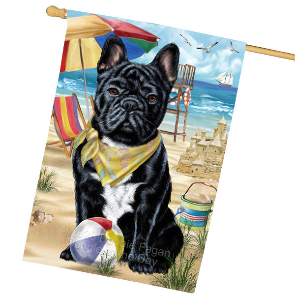 Pet Friendly Beach French Bulldog Dog House Flag Outdoor Decorative Double Sided Pet Portrait Weather Resistant Premium Quality Animal Printed Home Decorative Flags 100% Polyester FLG68914