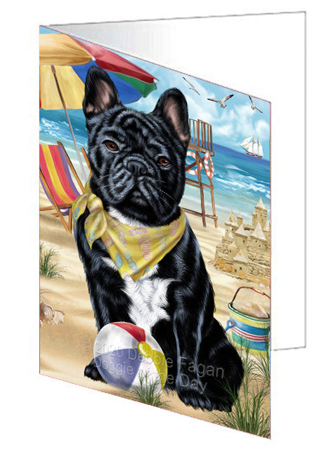 Pet Friendly Beach French Bulldog Dog Handmade Artwork Assorted Pets Greeting Cards and Note Cards with Envelopes for All Occasions and Holiday Seasons