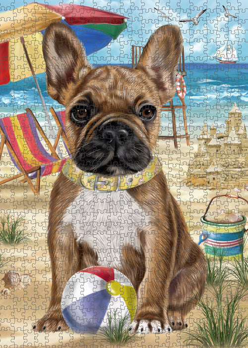 Pet Friendly Beach French Bulldog Dog Portrait Jigsaw Puzzle for Adults Animal Interlocking Puzzle Game Unique Gift for Dog Lover's with Metal Tin Box PZL446