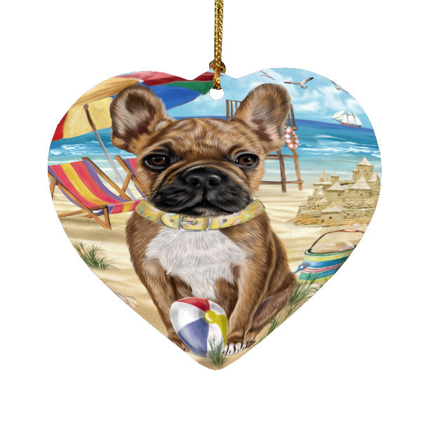 Pet Friendly Beach French Bulldog Dog  Heart Christmas Ornament HPORA58906