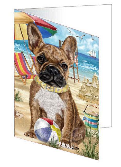 Pet Friendly Beach French Bulldog Dog Handmade Artwork Assorted Pets Greeting Cards and Note Cards with Envelopes for All Occasions and Holiday Seasons