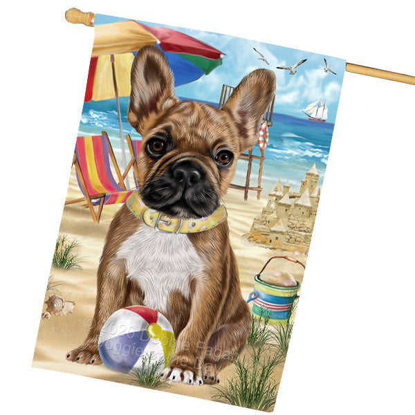 Pet Friendly Beach French Bulldog Dog House Flag Outdoor Decorative Double Sided Pet Portrait Weather Resistant Premium Quality Animal Printed Home Decorative Flags 100% Polyester FLG68915