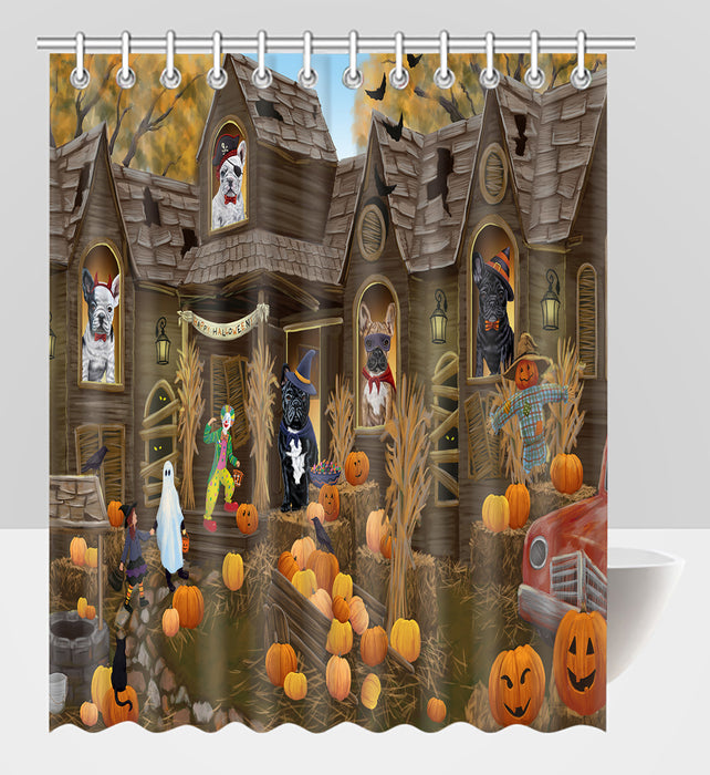 Haunted House Halloween Trick or Treat French Bulldogs Shower Curtain