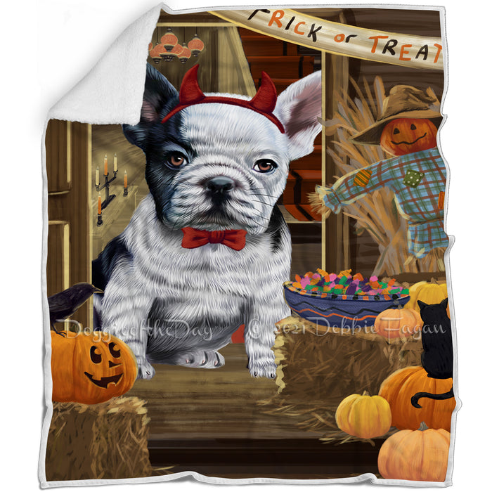 Enter at Own Risk Trick or Treat Halloween French Bulldog Blanket BLNKT95439