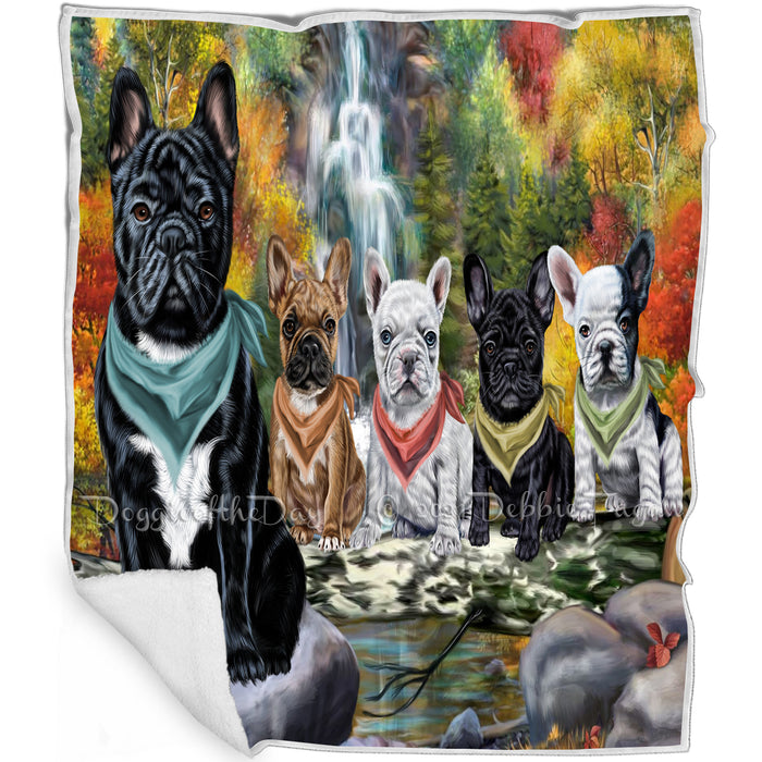Scenic Waterfall French Bulldogs Blanket BLNKT142562