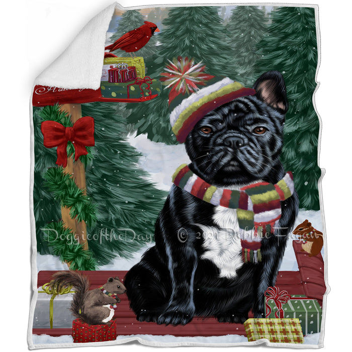 Merry Christmas Woodland Sled French Bulldog Blanket BLNKT113763