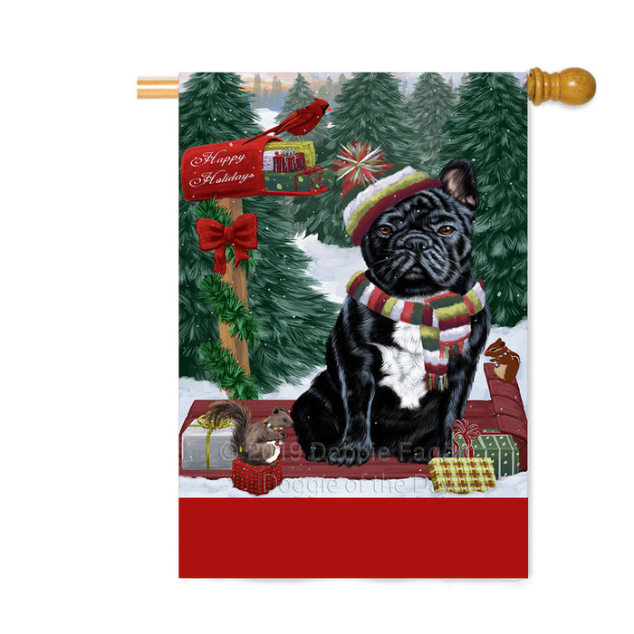 Personalized Merry Christmas Woodland Sled French Bulldog Custom House Flag FLG-DOTD-A61639