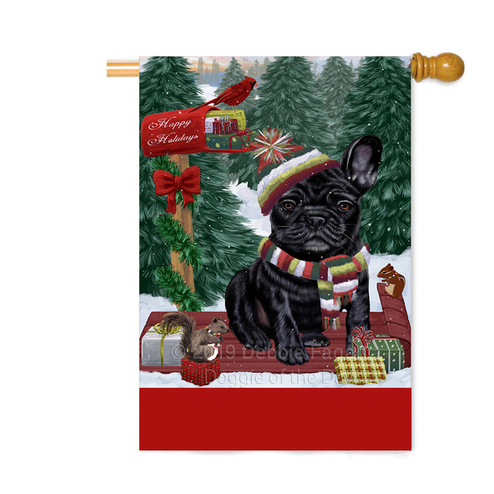 Personalized Merry Christmas Woodland Sled French Bulldog Custom House Flag FLG-DOTD-A61640