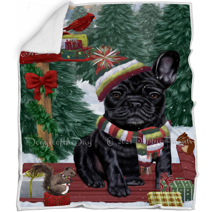 Merry Christmas Woodland Sled French Bulldog Blanket BLNKT113772