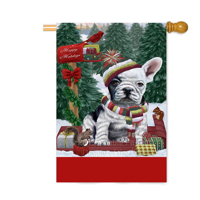 Personalized Merry Christmas Woodland Sled French Bulldog Custom House Flag FLG-DOTD-A61641