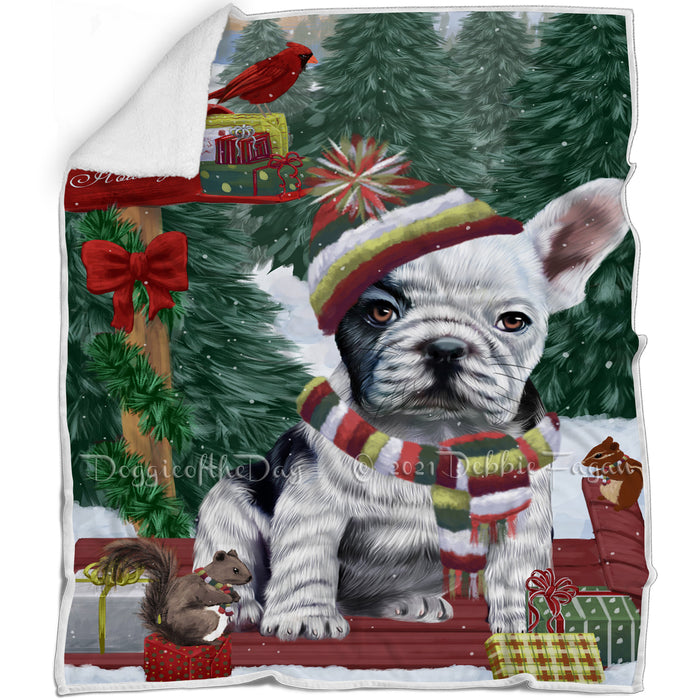 Merry Christmas Woodland Sled French Bulldog Blanket BLNKT113781