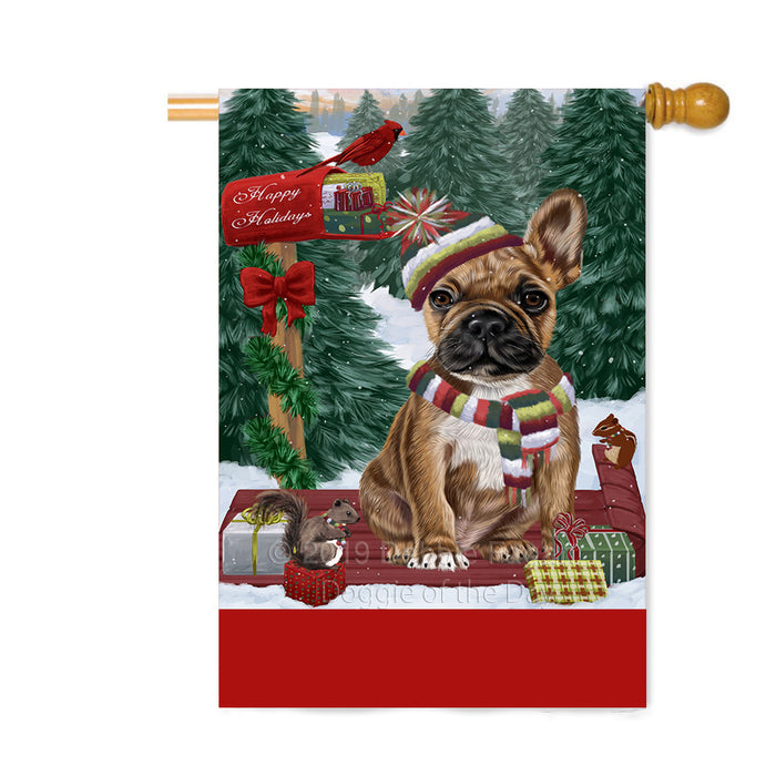 Personalized Merry Christmas Woodland Sled French Bulldog Custom House Flag FLG-DOTD-A61642