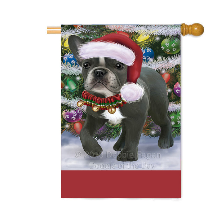 Personalized Trotting in the Snow French Bulldog Custom House Flag FLG-DOTD-A60786