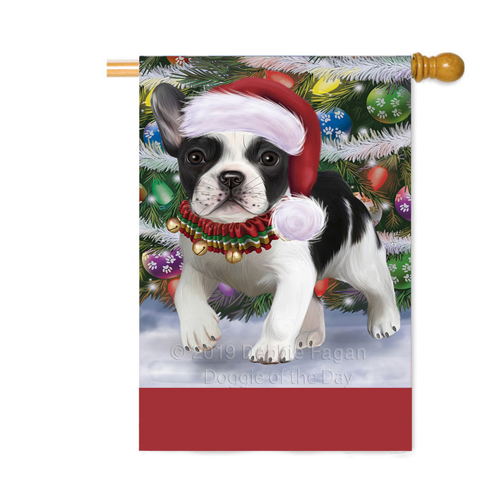 Personalized Trotting in the Snow French Bulldog Custom House Flag FLG-DOTD-A60787