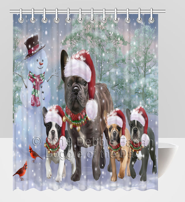 Christmas Running Fammily French Bulldogs Shower Curtain