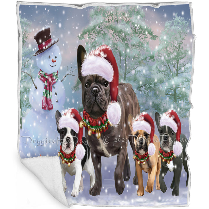 Christmas Running Family French Bulldogs Blanket BLNKT118641