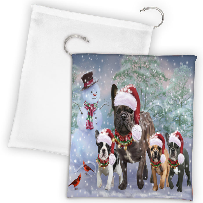 Christmas Running Fammily French Bulldogs Drawstring Laundry or Gift Bag LGB48225