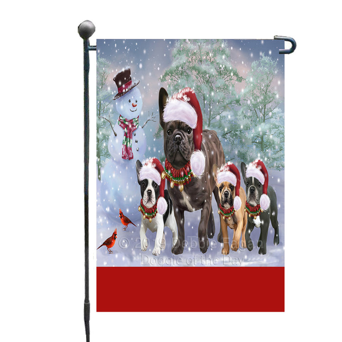 Personalized Christmas Running Family French Bulldogs Custom Garden Flags GFLG-DOTD-A60333