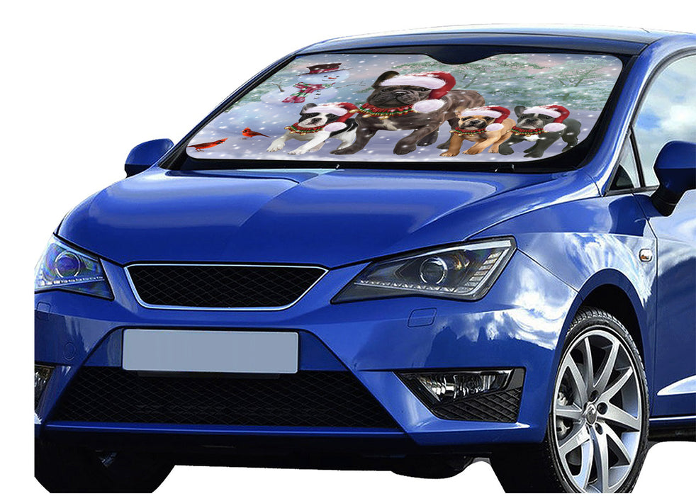 Christmas Running Family French Bulldogs Car Sun Shade