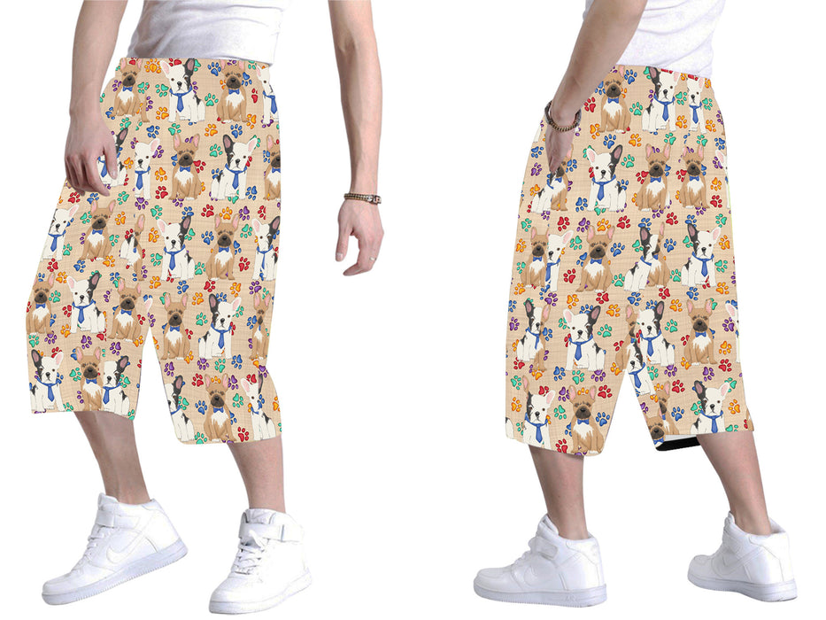 Rainbow Paw Print French Bulldog Dogs Blue All Over Print Men's Baggy Shorts
