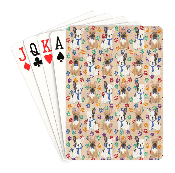 Rainbow Paw Print French Bulldog Dogs Blue Playing Card Decks