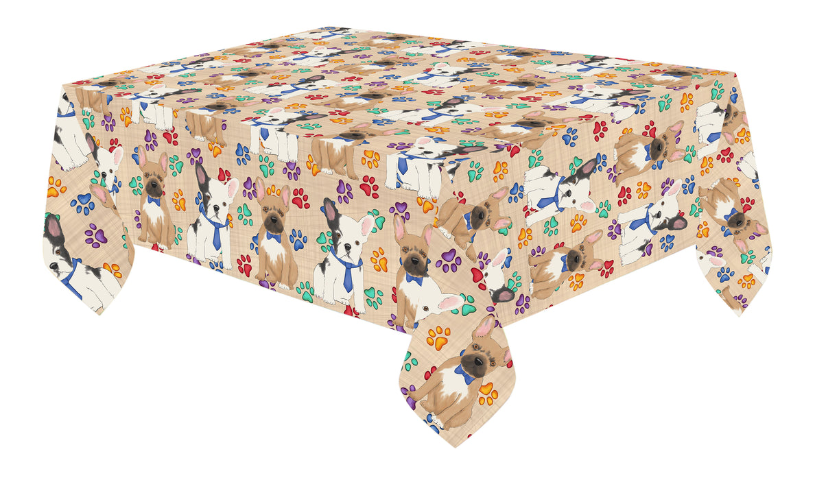 Rainbow Paw Print French Bulldog Dogs Blue Cotton Linen Tablecloth