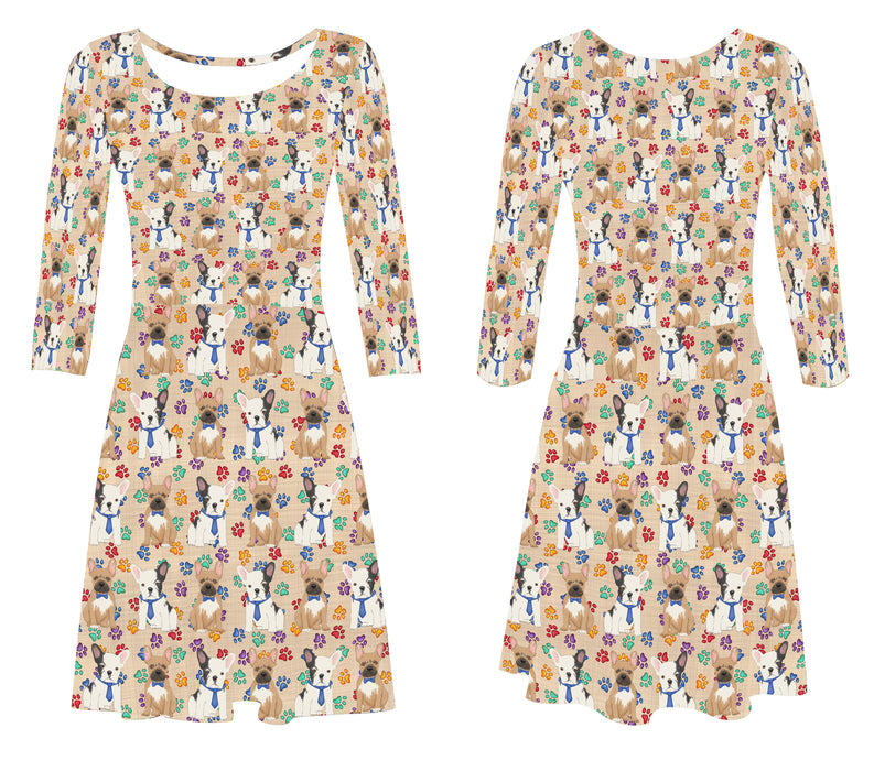 Rainbow Paw Print French Bulldog Dogs Blue 3/4 Sleeve Sundress