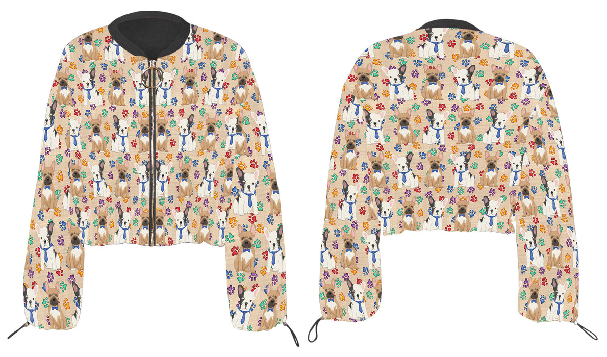Rainbow Paw Print French Bulldog Dogs Cropped Chiffon Women's Jacket WH50541