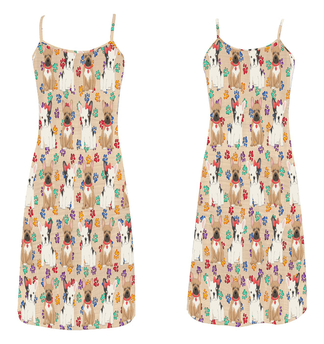 Rainbow Paw Print French Bulldog Dogs Red Alcestis Slip Dress