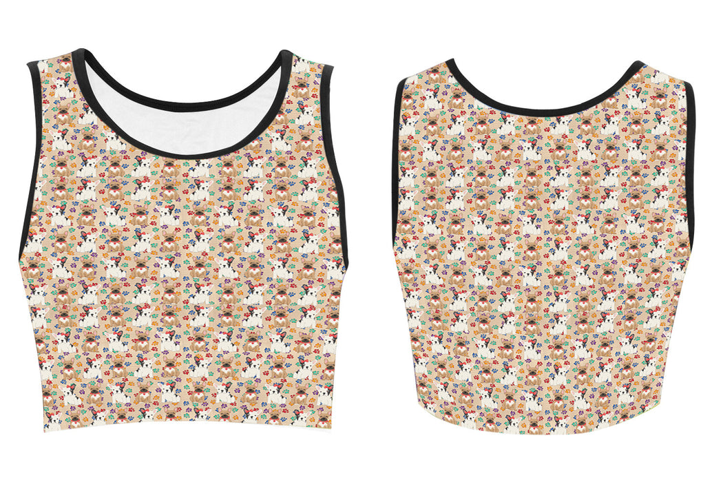 Rainbow Paw Print French Bulldog Dogs Red Women's Crop Top