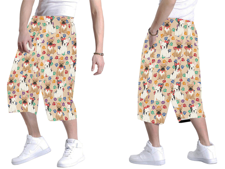 Rainbow Paw Print French Bulldog Dogs Red All Over Print Men's Baggy Shorts