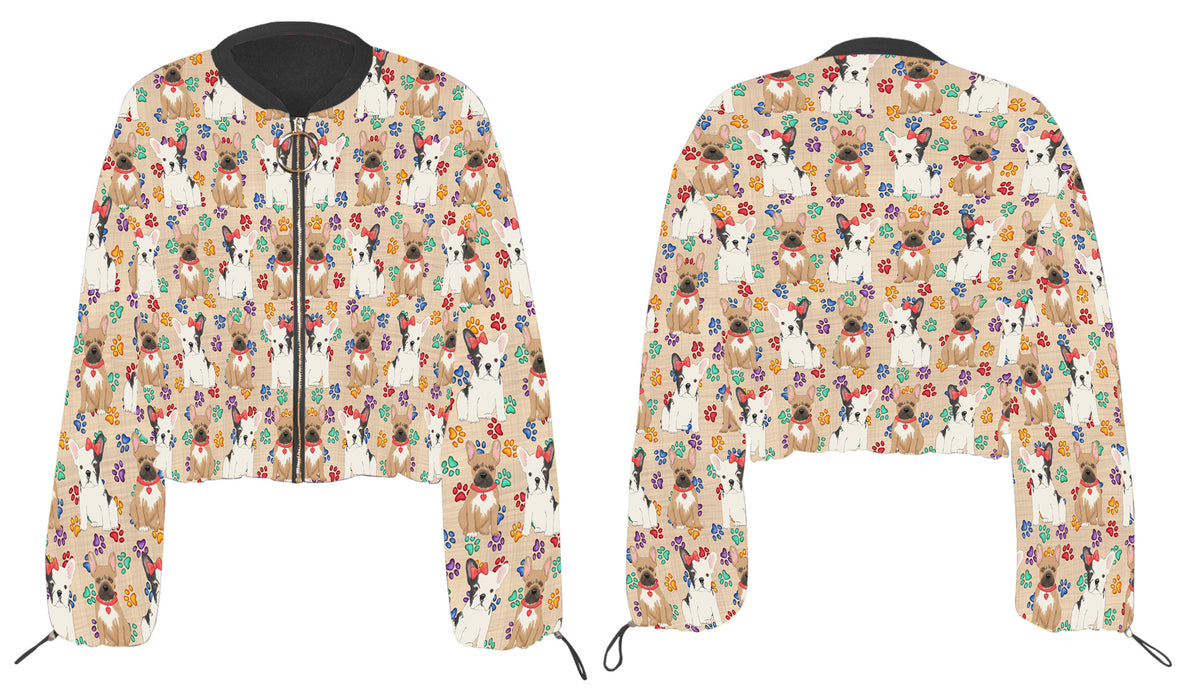 Rainbow Paw Print French Bulldog Dogs Cropped Chiffon Women's Jacket WH50542