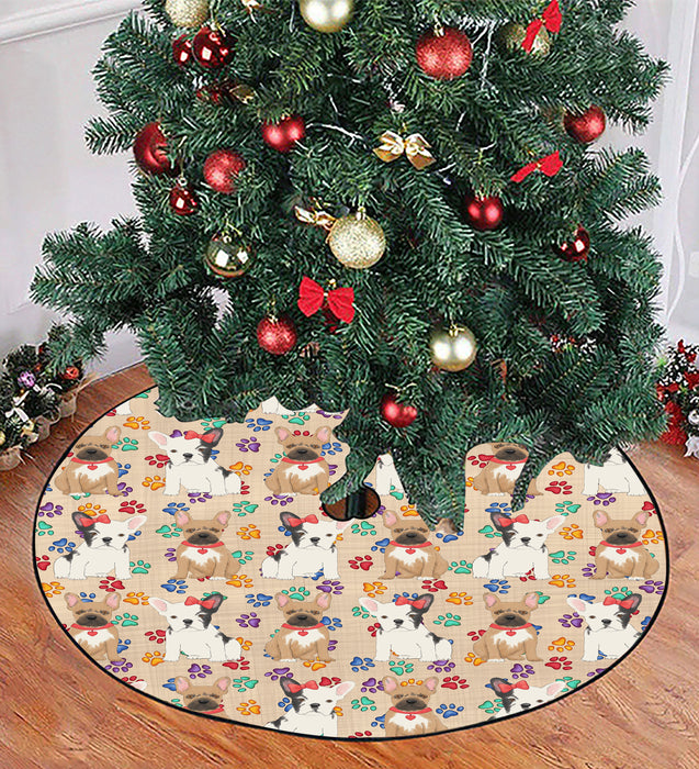 Rainbow Paw Print French Bulldog Dogs Red Christmas Tree Skirt