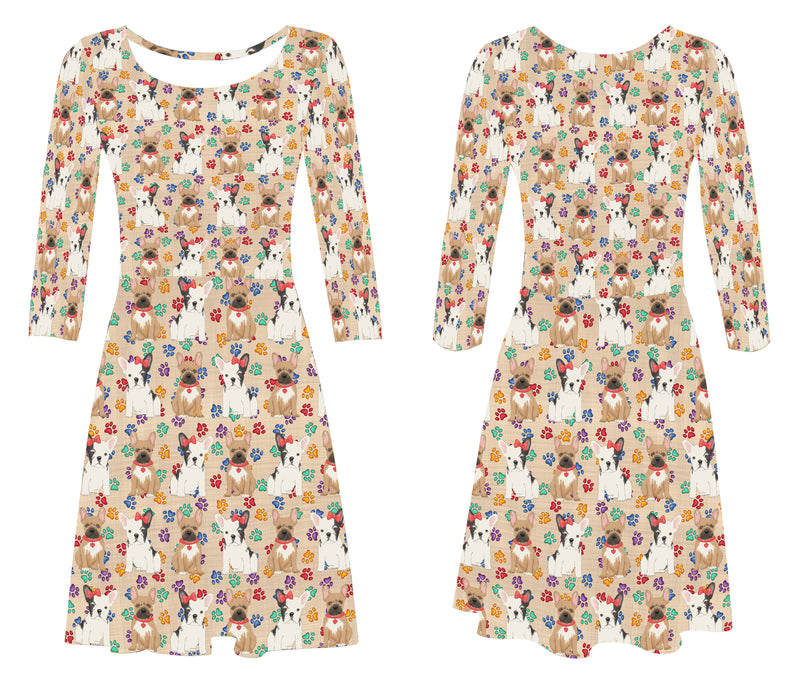 Rainbow Paw Print French Bulldog Dogs Red 3/4 Sleeve Sundress