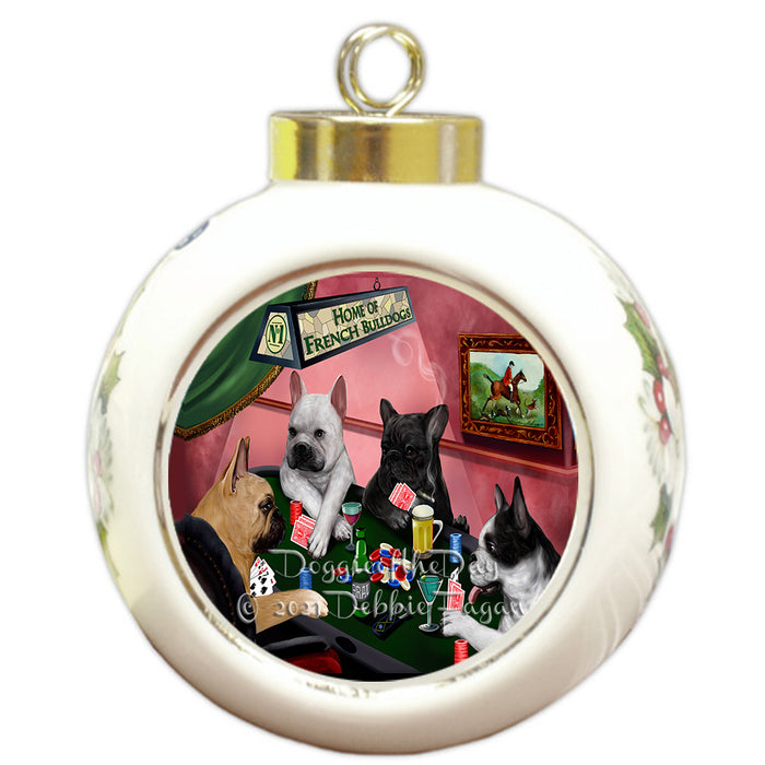 Home of Poker Playing French Bulldog Dogs Round Ball Christmas Ornament Pet Decorative Hanging Ornaments for Christmas X-mas Tree Decorations - 3" Round Ceramic Ornament
