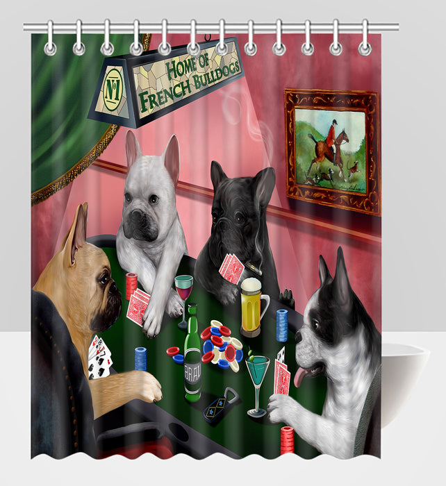 Home of  French Bulldog Dogs Playing Poker Shower Curtain