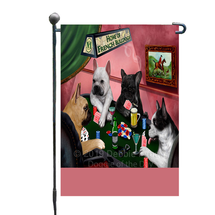 Personalized Home of French Bulldogs Four Dogs Playing Poker Custom Garden Flags GFLG-DOTD-A60268