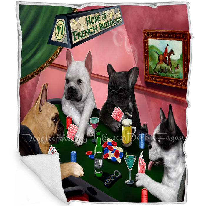 Home of French Bulldogs 4 Dogs Playing Poker Blanket