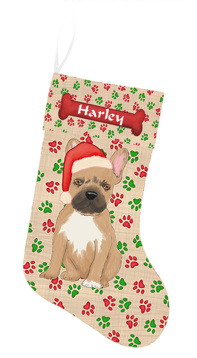 Pet Name Personalized Christmas Paw Print French Bulldog Dogs Stocking