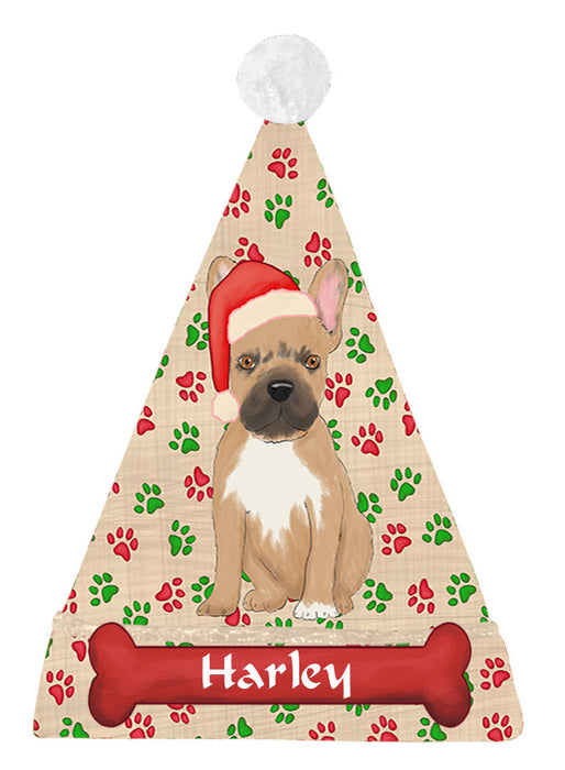 Pet Name Personalized Christmas Paw Print French Bulldog Dogs Santa Hat