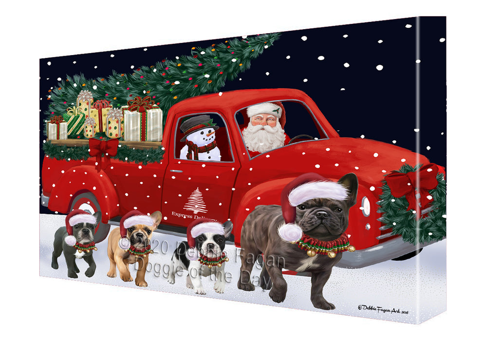 Christmas Express Delivery Red Truck Running French Bulldogs Canvas Print Wall Art Décor CVS146096