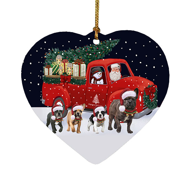 Christmas Express Delivery Red Truck Running French Bulldogs Heart Christmas Ornament RFPOR58092