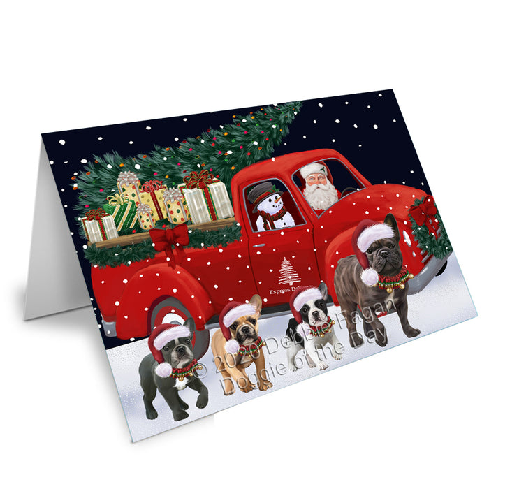 Christmas Express Delivery Red Truck Running French Bulldogs Handmade Artwork Assorted Pets Greeting Cards and Note Cards with Envelopes for All Occasions and Holiday Seasons GCD75140