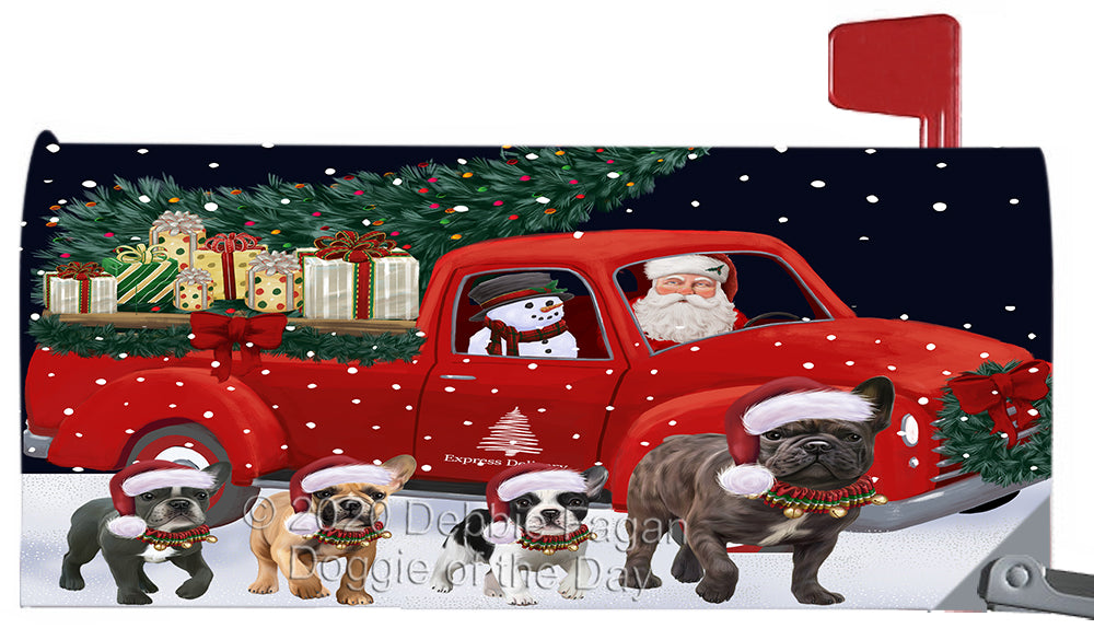 Christmas Express Delivery Red Truck Running French Bulldog Magnetic Mailbox Cover Both Sides Pet Theme Printed Decorative Letter Box Wrap Case Postbox Thick Magnetic Vinyl Material