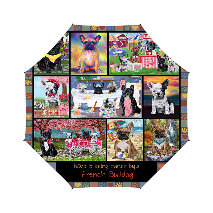 Love is Being Owned French Bulldog Grey Semi-Automatic Foldable Umbrella