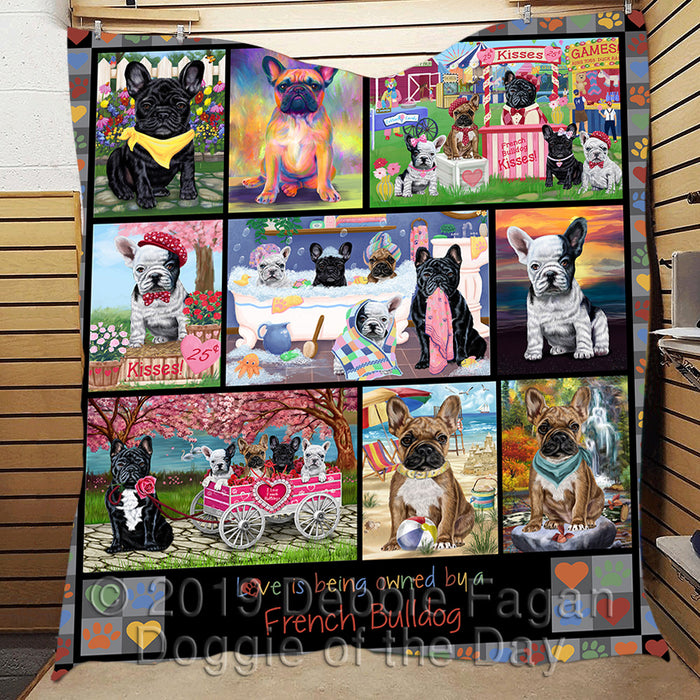 Love is Being Owned French Bulldog Grey Quilt