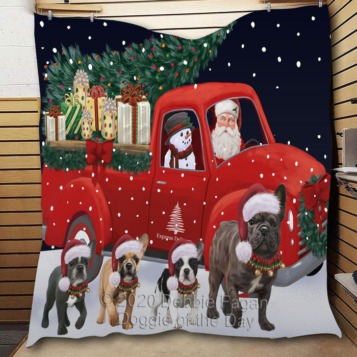Christmas Express Delivery Red Truck Running German Shepherd Dogs Lightweight Soft Bedspread Coverlet Bedding Quilt QUILT59916