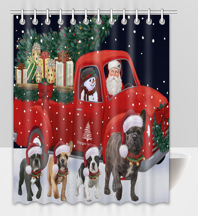 Christmas Express Delivery Red Truck Running French Bulldogs Shower Curtain Bathroom Accessories Decor Bath Tub Screens