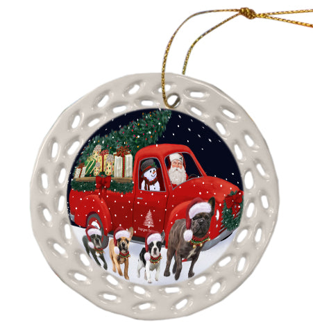 Christmas Express Delivery Red Truck Running French Bulldog Doily Ornament DPOR59268